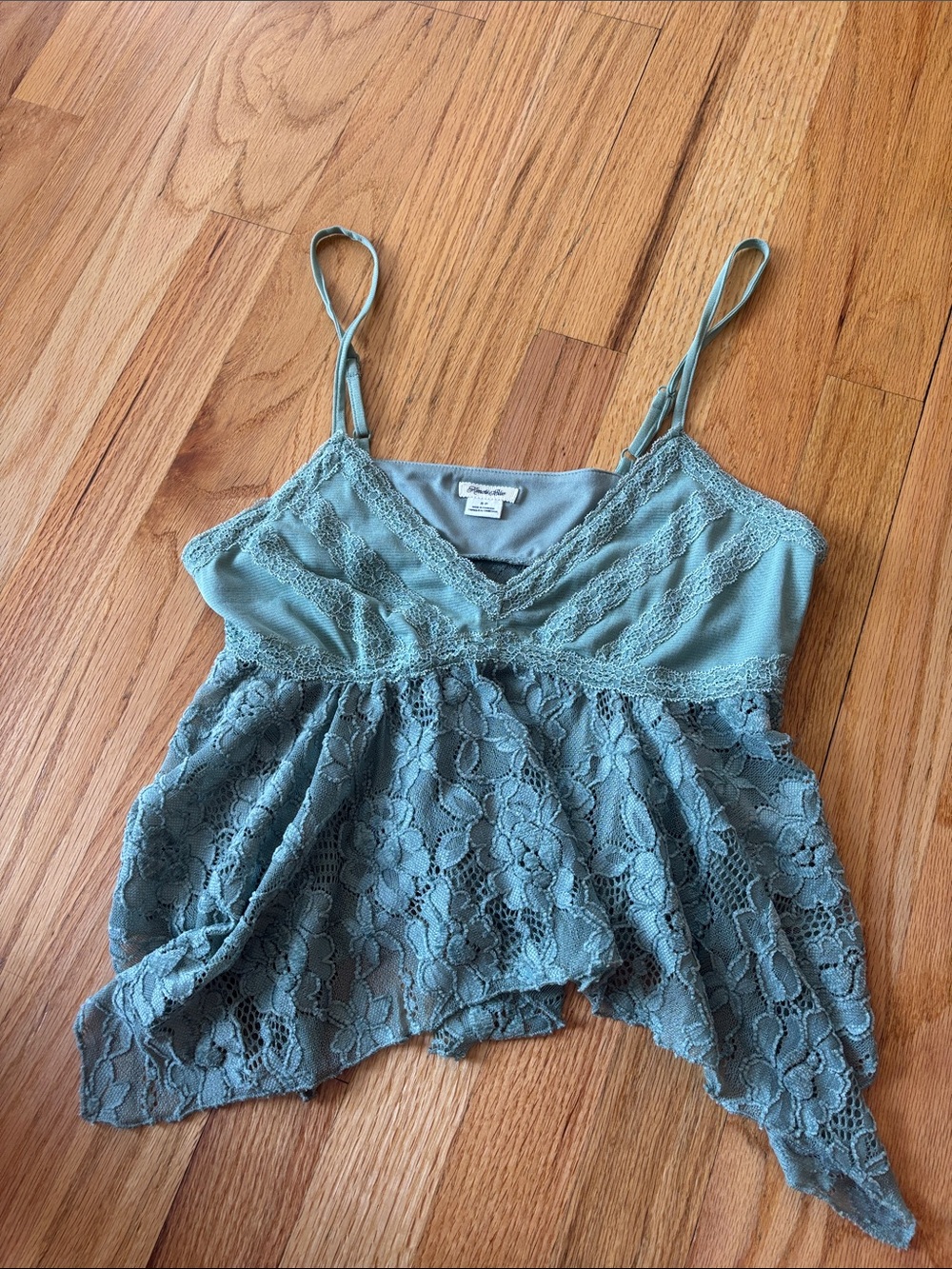 Kimchi Blue Sage Green Lace-Trim Spaghetti Strap Cami